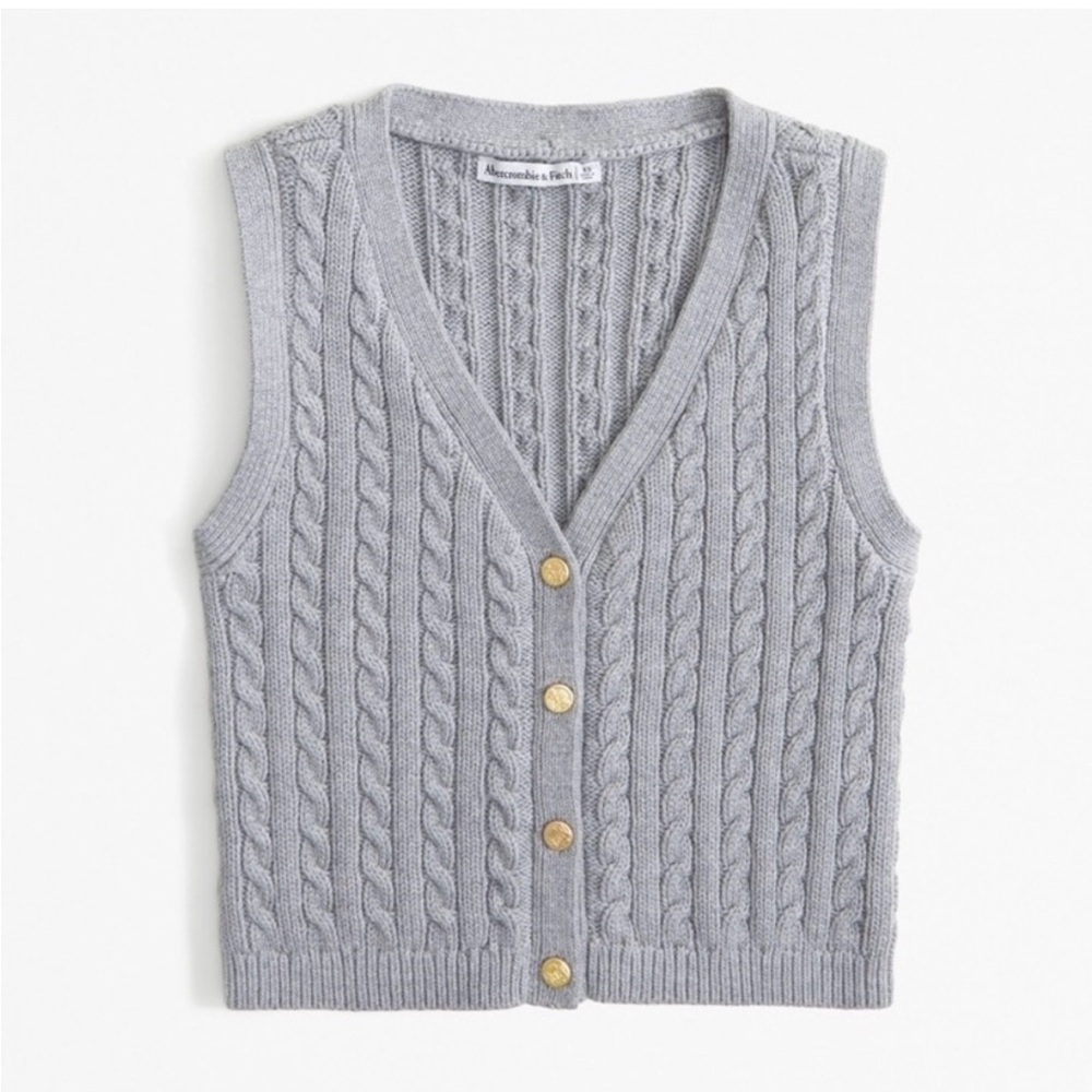 Abercrombie & Fitch Women's Gray Cable-Knit Button Front Sweater Vest Sz Xs